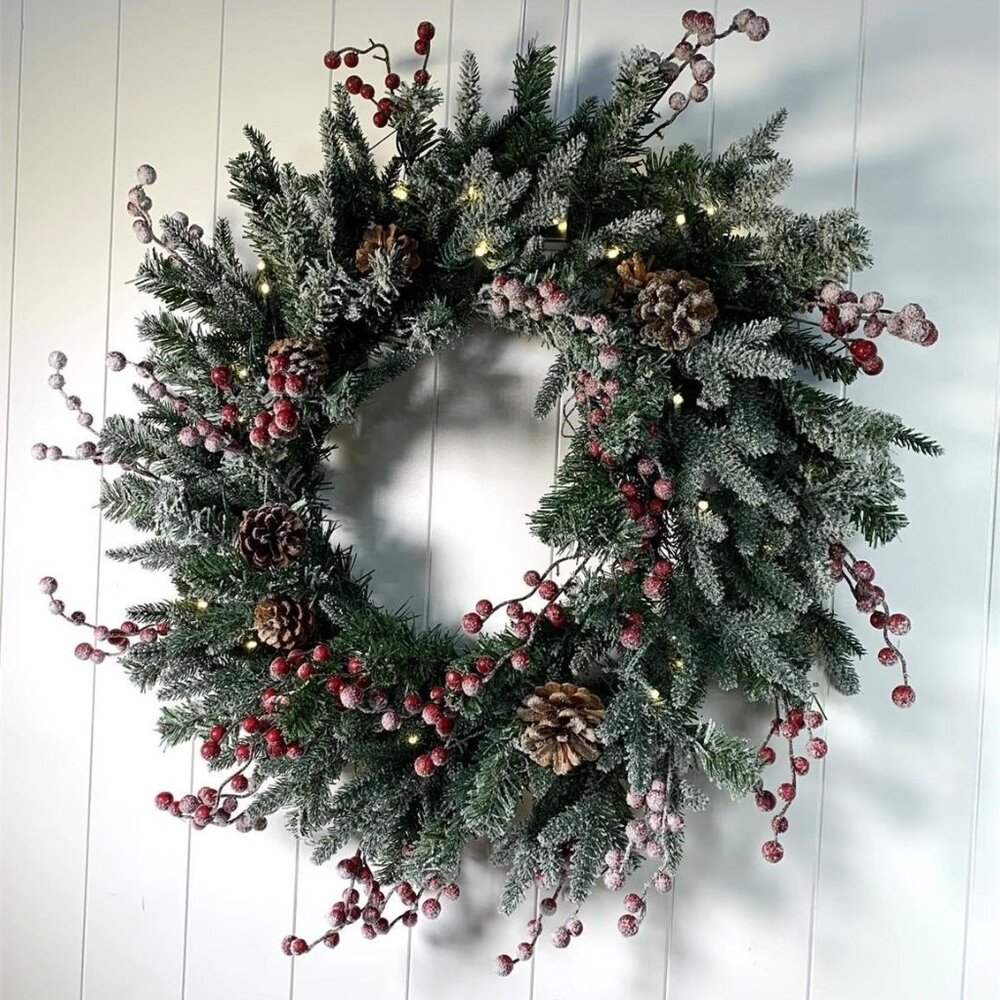 National Tree Company HGTV LED Pre-Lit Battery Timer Frosted Wreath